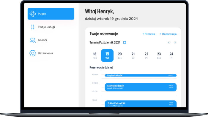 Pulpit Autopay Calendar z listą rezerwacji na dany dzień